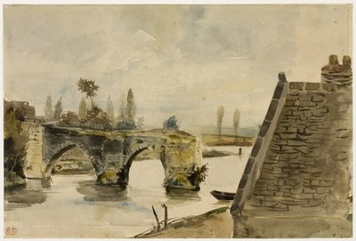 A Ponte Velha de Nantes, c.1827 (aguarela sobre papel creme) de Ferdinand Victor Eugene Delacroix