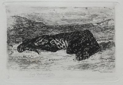 Tigre deitado no deserto. de Ferdinand Victor Eugene Delacroix