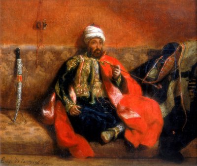 Turk sentado fumando em um sofá, século XIX de Ferdinand Victor Eugene Delacroix