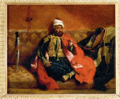 Turk fumant, assis sur un divan - Turco, fumando num divã ... de Ferdinand Victor Eugene Delacroix