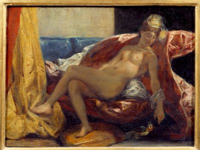 Mulher a esculpir um papagaio. Pintura de Eugene Delacroix (1798-1863) de Ferdinand Victor Eugene Delacroix