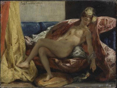 Mulher com um papagaio, entre 1826 e 1828. de Ferdinand Victor Eugene Delacroix