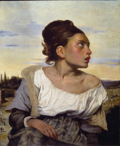Jovem órfão no cemitério - óleo sobre tela de Ferdinand Victor Eugene Delacroix