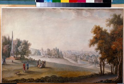 "Vista do Parque em Tsarskoye Selo" por Ferdinand de Meys(?-ca 1810), Aguarela, Gouache sobre papel de Ferdinand de Meys