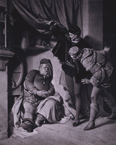 Cena do Rei Henrique IV de Shakespeare, Parte 1 (Acto II, Cena 4) (litho) de Ferdinand the Elder Piloty