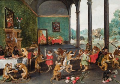 Uma festa de macacos (óleo sobre painel) de Ferdinand van Kessel