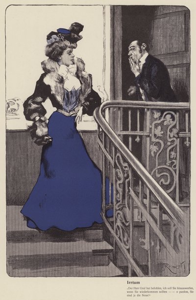Um caso de identidade equivocada (cor litho) de Ferdinand von Reznicek