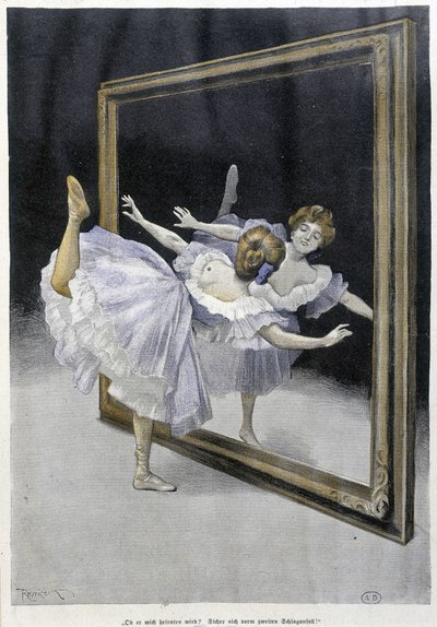 Dança clássica: dançarino a fazer exercícios em frente a um espelho - n.d., doc. alemão. de Ferdinand von Reznicek