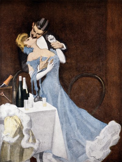 Casal languidamente em renda - desenho, Alemanha de Ferdinand von Reznicek