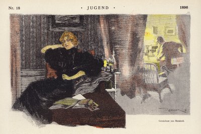 Mulher em casa à noite (cor litho) de Ferdinand von Reznicek