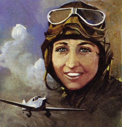 Amy Johnson, que voou de Croydon para Capetown (litografia a cores) de Ferdinando Tacconi