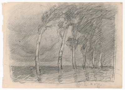 Bétulas durante uma tempestade, estudo para o quadro «Ballada»; verso: fragmento de um esboço de um edifício de Ferdynand Ruszczyc