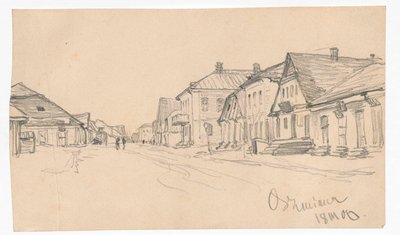 Rua em Oszmiana; verso: esboço de uma porta de Ferdynand Ruszczyc