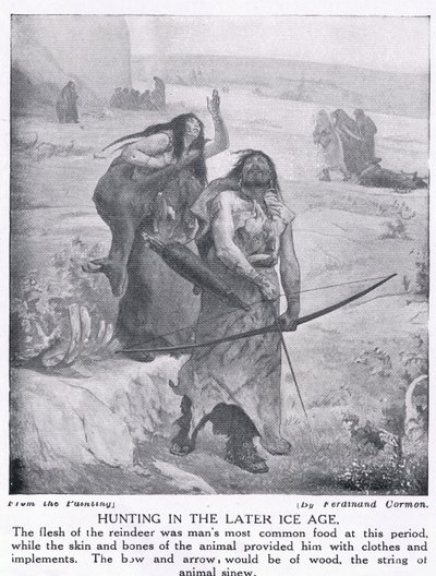 Caça na última Idade do Gelo, ilustração da "História das Nações de Hutchinson", c.1910 de Fernand Cormon
