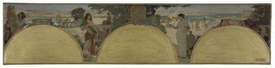Esboço para o Hôtel de Ville de Paris: História da escrita - tempos antigos, ca. 1890 (óleo sobre tela) de Fernand Cormon