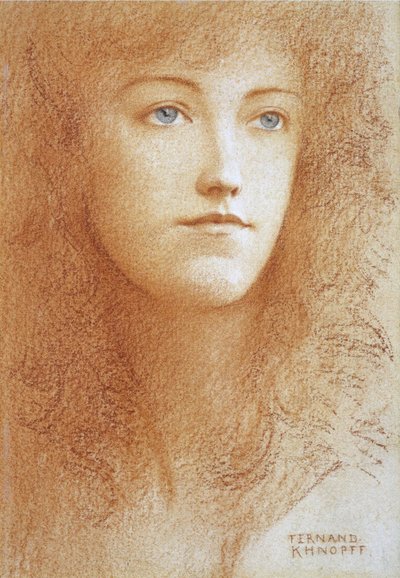 ""Retrato de uma jovem inglesa"" Sanguine sobre papel por Fernand Khnopff (1858-1921) Por volta de 1890 Coleção particular de Fernand Khnopff