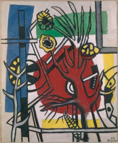 Árvore sobre fundo vermelho de Fernand Leger