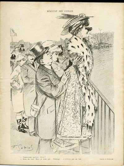 Ilustração de Gottlob (1873-1935) em Le Lire, 21/12/07 - Resultados das corridas - Amor, Moda, Vida dos ricos, Hippismo - Mulheres de Fernand Louis Gottlob