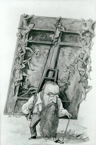 Retrato de Auguste Rodin carregando os portões do Inferno (wc no papel) de Fernand Paillet