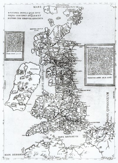 Carde, dup Regna contém Inglaterra e na Escócia e na Irlanda determinante, por Orgione de 1562 (gravura) de Fernando Bertelli