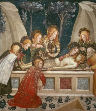 Jesus no túmulo com os apóstolos e sua mãe (fresco) de Ferrer Bassa
