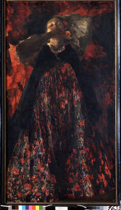 Uma menina (uma menina). Uma camponesa em traje tradicional. Pintura de Filipp Andreevich Maliavin (Maliavine) (ou Andreyevich Malyavin) (1869-1940), óleo sobre tela de Filipp Andreevich Maliavin