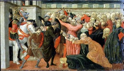 O Massacre dos Inocentes, detalhe de um painel de predella, c.1470 (tempera no painel) de Filippino (and workshop) Lippi