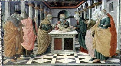 A Apresentação no Templo, painel predella ao retábulo da Natividade no Museo Civico de Filippino (and workshop) Lippi