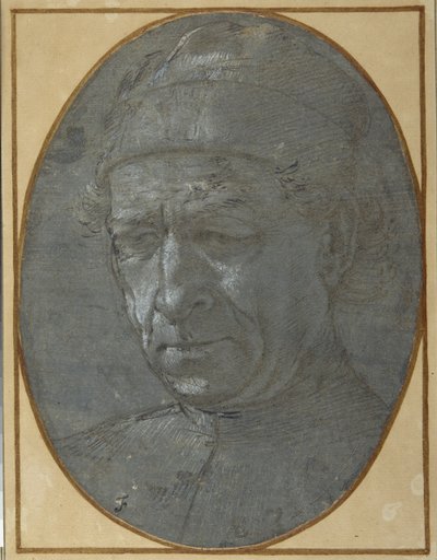 Cabeça de um homem idoso com um boné (ponto metálico em papel preparado em cinza azulado) de Filippino Lippi