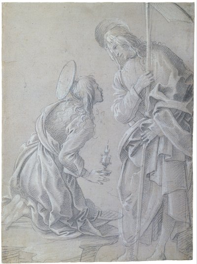 Santa Maria Madalena ajoelhada e Cristo de pé de Filippino Lippi