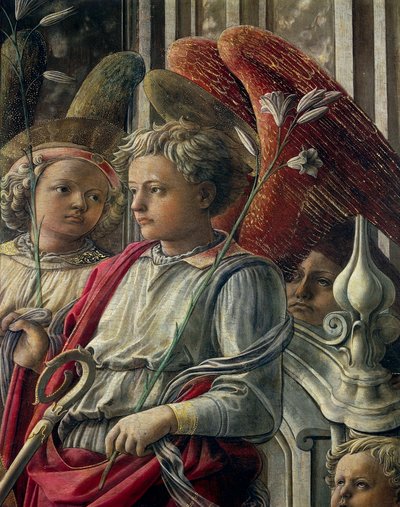 Madonna e Criança com Anjos e Santos, também chamada Nossa Senhora do Espírito Santo ou Barbadori Altarpiece por Filippo Lippi (ca 1406-1469), tempera sobre madeira, 208x244 cm de Filippino Lippi