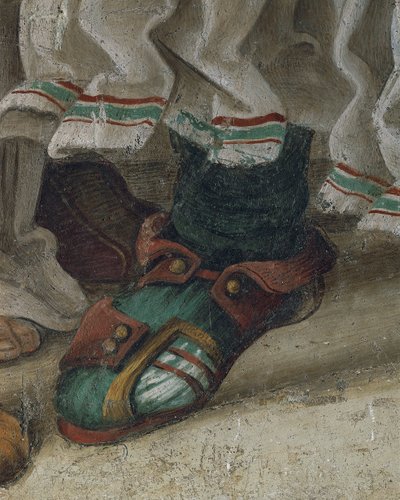 São Filipe Dragão Condutor do Templo de Hieropolis, detalhe do calçado, fresco de Filippino Lippi