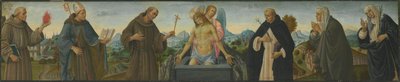 Homem das Dores e seis santos (Santo António de Pádua, Luís de Toulouse, Francisco, Domingos, Clara e Catarina de Sena) de Filippino Lippi
