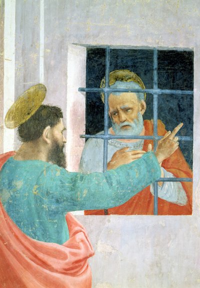 São Pedro visitou na prisão por São Paulo, c.1480 detalhe fresco de 63300 de Filippino Lippi