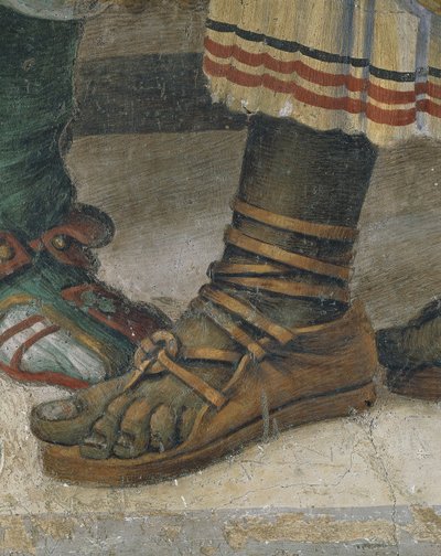 São Filipe Dragão Condutor do Templo de Hieropolis, detalhe do calçado, fresco de Filippino Lippi