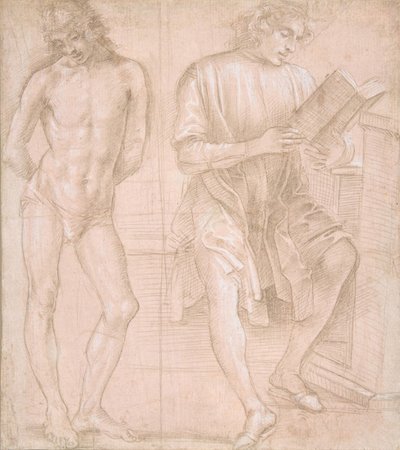 Jovens em pé com as mãos atrás das costas, e um jovem sentado lendo reto..., 145758-1504. de Filippino Lippi