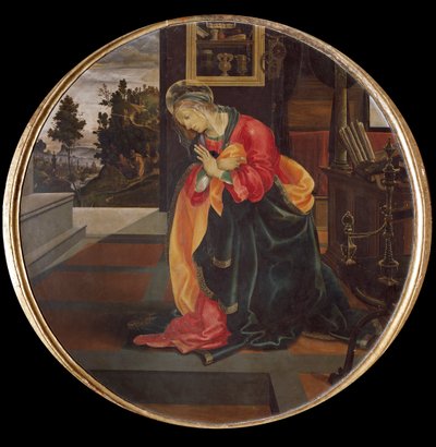 A Anunciação. Detalhe da Virgem (óleo sobre tela de Filippino Lippi