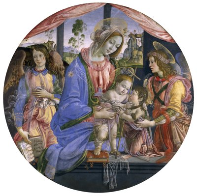 A Madona e o Menino com o Menino São João e dois anjos, meados da década de 1480 (têmpera sobre painel) de Filippino Lippi