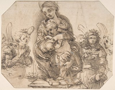 Virgem e Menino assistidos por anjos, 145758-1504. de Filippino Lippi.