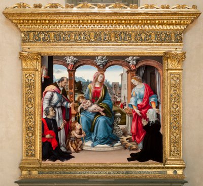 Virgem com criança e São João Baptista, São Martinho e Santa Catarina de Alexandria. Nerli Altarpiece (tempera no painel de Filippino Lippi