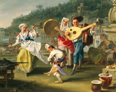 Tarantella em Mergellina, ca 1750, de Filippo Falciatore (activo 1737-1768), óleo sobre tela, 76,2x102 cm, Detalhe, Itália de Filippo Falciatore