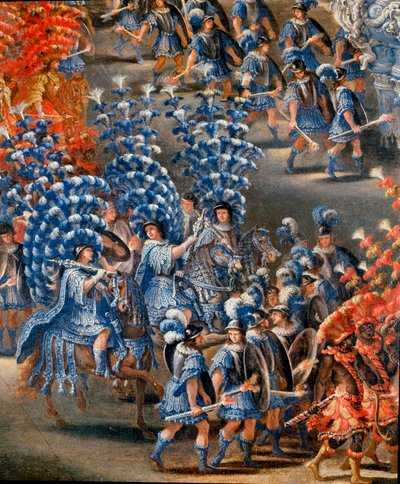 Fete no Palazzo Barberini em homenagem a Christine de Suede (Cristina di Svezia), em 28/02/1656 Detalhe. Pintura de Filippo Lauri (1623-1694) e Filippo Gagliardi (falecido em 1659). Roma do século XVII, Museu de Roma de Filippo Lauri