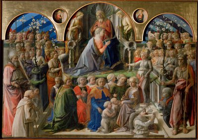 Coroação da Virgem. Dois tondi de cada lado (têmpera sobre madeira) de Filippo Lippi