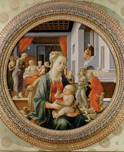 Madona e criança; cenas da vida de Santa Ana (têmpera sobre madeira) de Filippo Lippi
