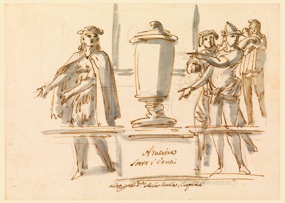 Desenho, Alegoria da América, Decoração para o Salão do Cardeal Falconieri em Frascati, século XVIII-XIX de Filippo Marchionni