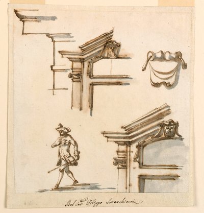 Desenho, pormenores arquitectónicos e estudo de figuras, 1760-75 de Filippo Marchionni