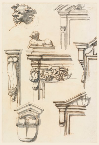 Desenho, Estudos de Arquitetura, 1750-75 de Filippo Marchionni