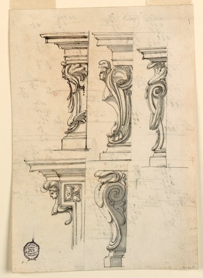 Desenho, Cinco motivos de cantos, ca. 1750 de Filippo Marchionni