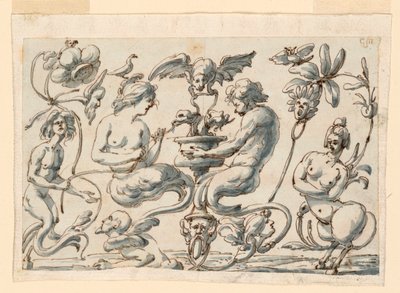 Desenho, Grotesco para um painel oblongo, 1730-50 de Filippo Marchionni