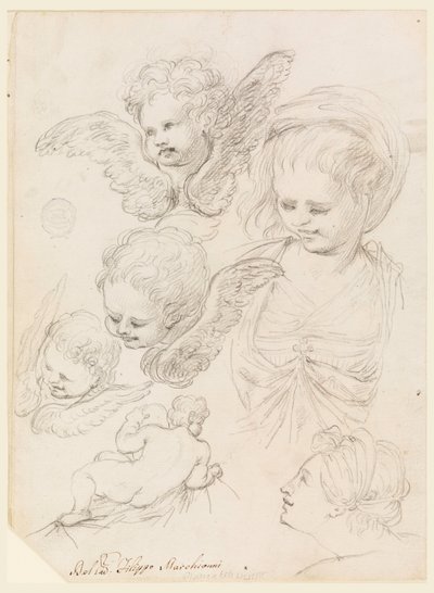 Desenho, Estudos para uma representação religiosa, 1725-40 de Filippo Marchionni